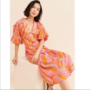 FARM RIO Bright Tangerine Forest Midi Dress